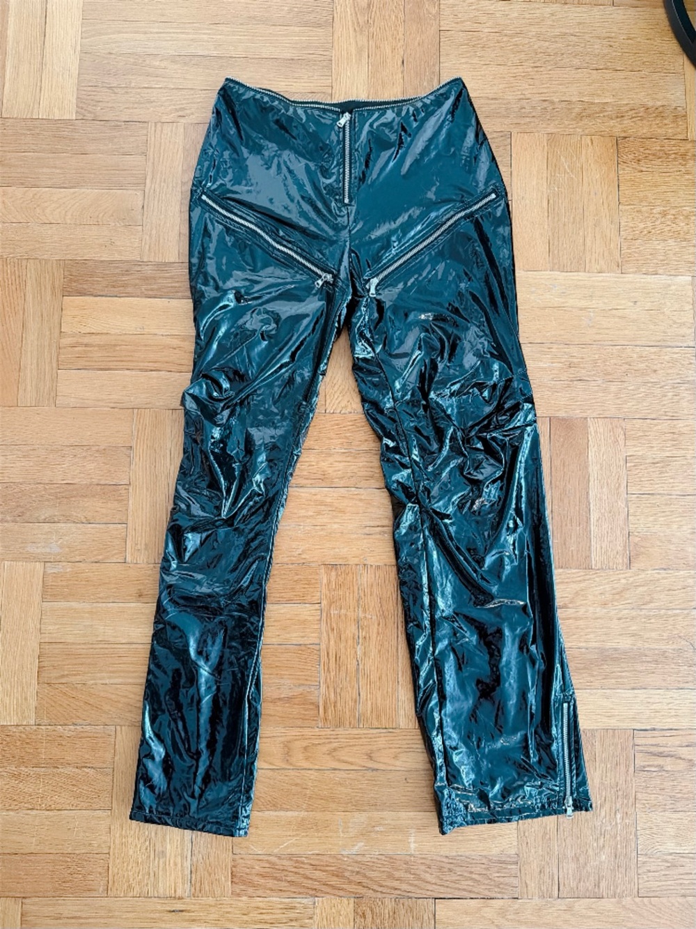 Shiny Black Vinyl Pant with Zipper Details